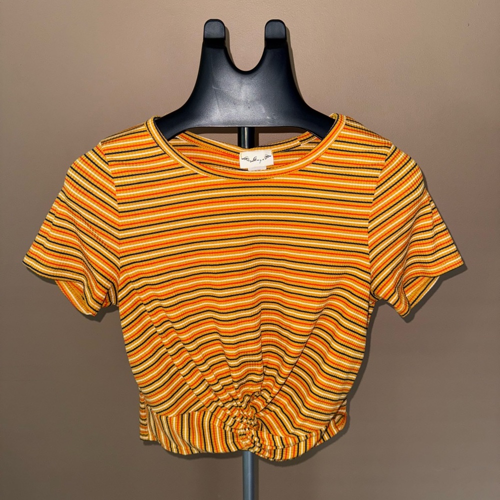 Wild Fable Multicolor Striped Knot-Front Crop Top
